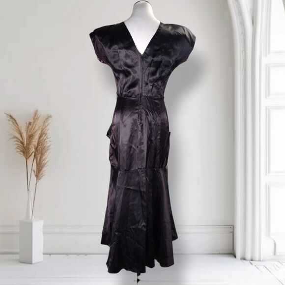 Vintage 80s does 40s Cocktail Dress Size 6/8 Sheer Floral Satin Burnout - Picture 3 of 16